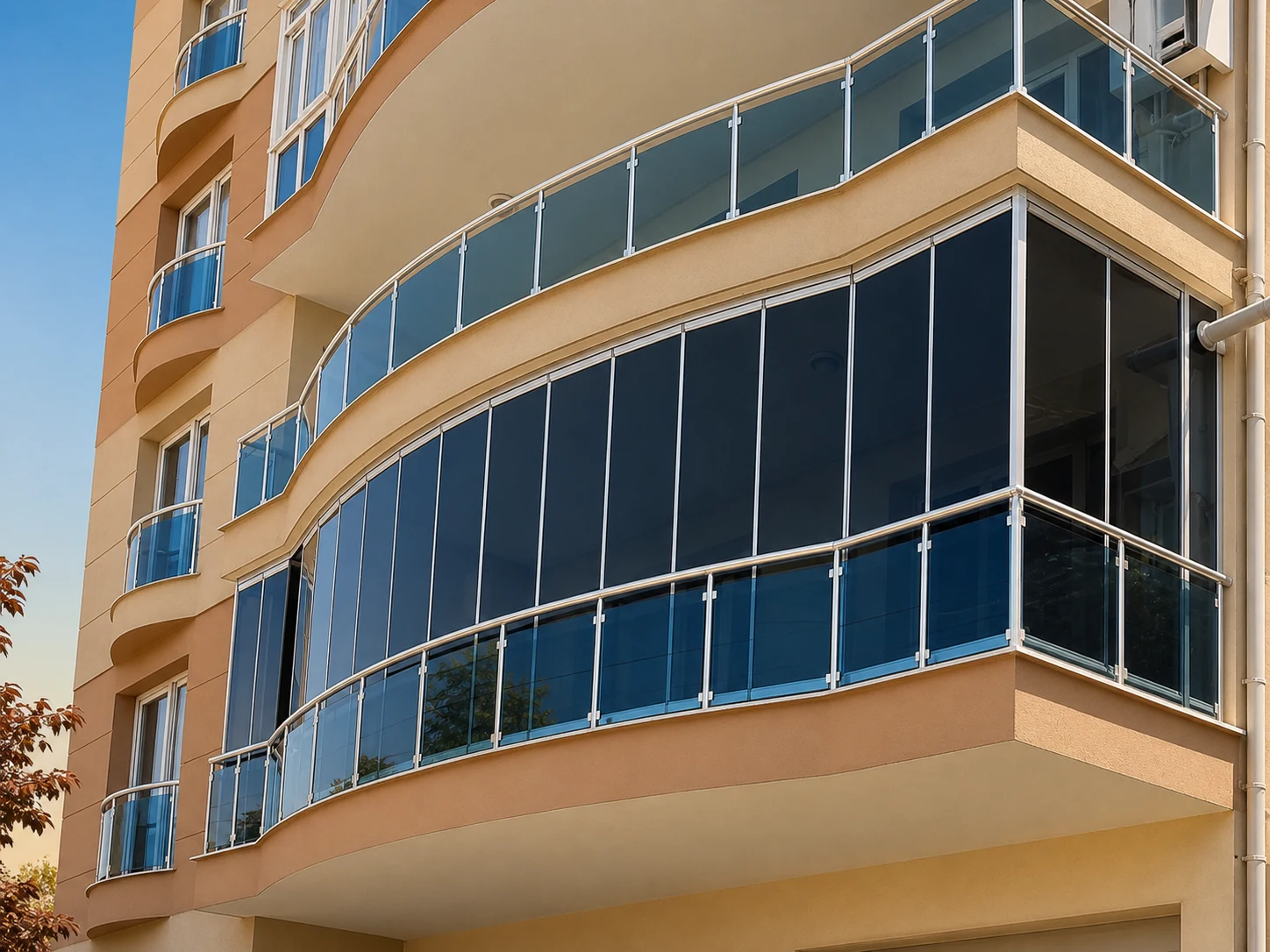 Kavisli cam balkon cephe uygulaması